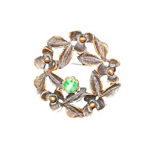 Vintage copper and glass brooch
